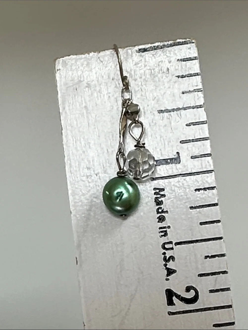 Green Pearl and Crystal Drop Earrings - Classic Dangle Style